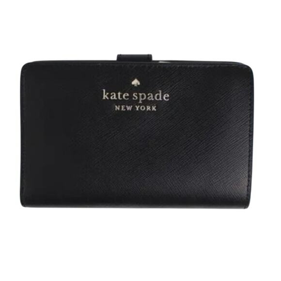 Kate Spade Madison Leather Medium Compact Bifold Wallet Black KC580 New - Picture 1 of 8